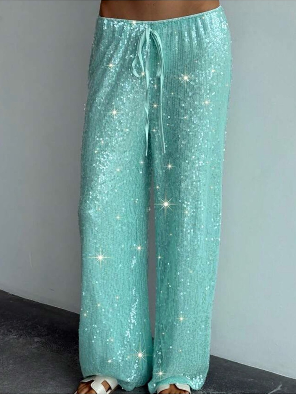Sparkling Sequin Lounge Pants - Mint Aqua